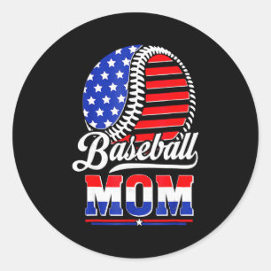 Pegatina Redonda Madre de béisbol bandera americana Madre