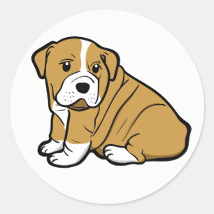 Pegatina Redonda Madre de Bulldog Adorable Cachorro de Bulldog Ingl