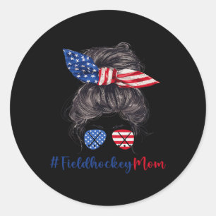 Pegatina Redonda Madre de Hockey sobre Césped Bandera Americana Reg