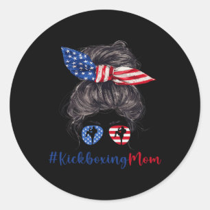 Pegatina Redonda Madre de Kickboxing Bandera Americana Regalo del D