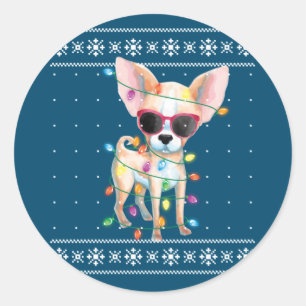 Pegatina Redonda Madre de perro de Chihuahua Navidades suéter feo