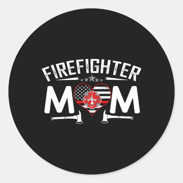 Pegatina Redonda Madre De Una Madre Orgullosa, Bombera De Línea Roj (Anverso)