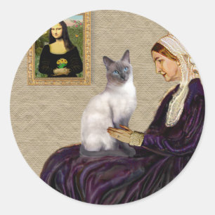 Pegatina Redonda Madre de Whistler - gato siamés de punto azul