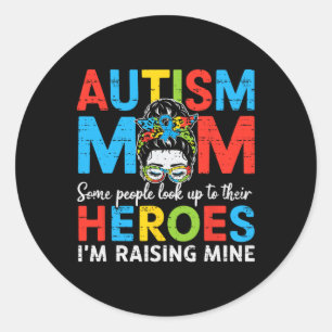Pegatina Redonda Madre del autismo criando a héroe graciosa amante 