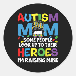 Pegatina Redonda Madre del autismo criando a héroe Groovy desordena