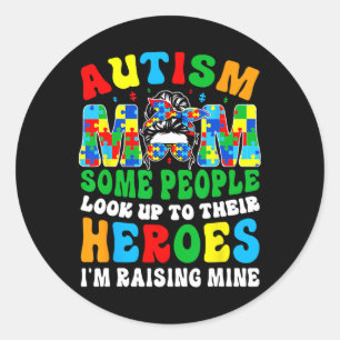 Pegatina Redonda Madre del autismo criando a héroe Groovy desordena