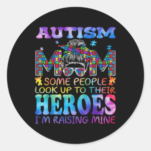 Pegatina Redonda Madre del autismo criando a héroe Groovy desordena