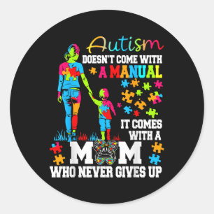 Pegatina Redonda Madre del autismo criando a héroe Groovy desordena