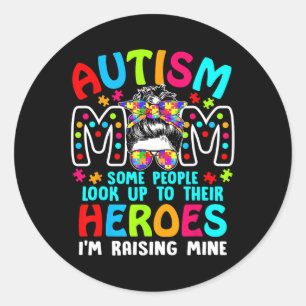Pegatina Redonda Madre del autismo criando una pieza de rompecabeza