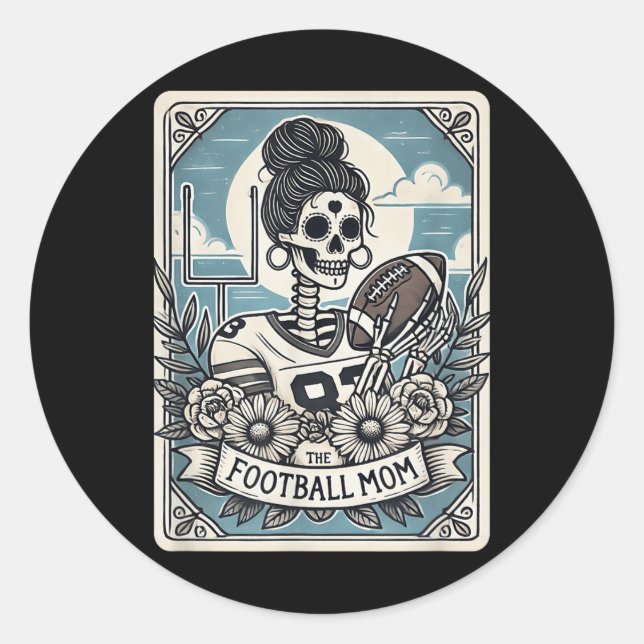 Pegatina Redonda Madre del fútbol Tarot Card Skeleton Fútbol Mamá M (Anverso)