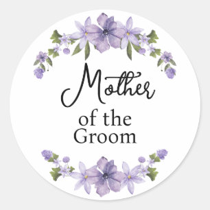 Pegatina Redonda Madre del Novio Bodas Florales Púrpura