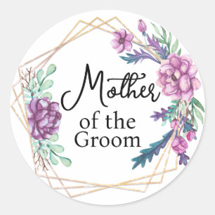 Pegatina Redonda Madre del Novio Bodas Florales Púrpura