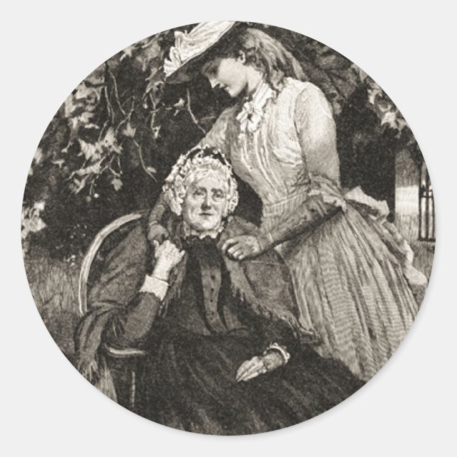 Pegatina Redonda Madre e hija de ancianos (Anverso)