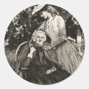 Pegatina Redonda Madre e hija de ancianos