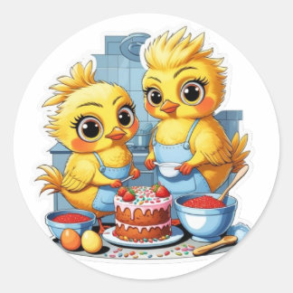 Pegatina Redonda Madre e hija en la cocina