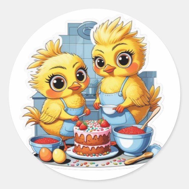 Pegatina Redonda Madre e hija en la cocina (Anverso)