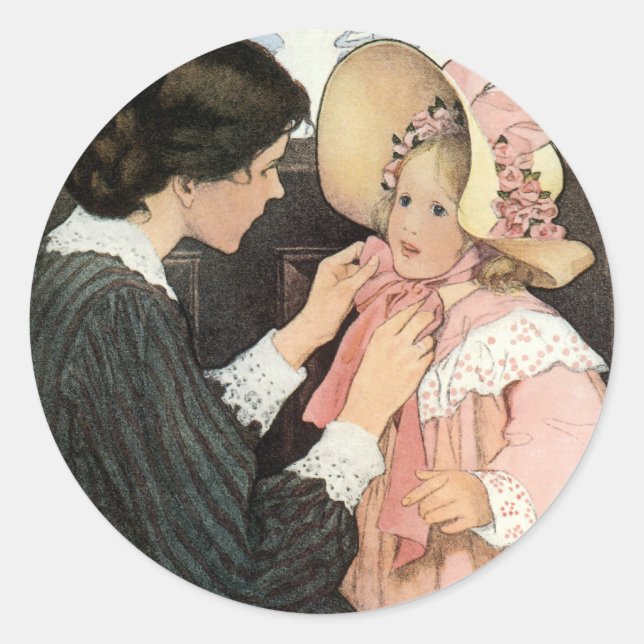 Pegatina Redonda Madre e hijo de Jessie Willcox Smith (Anverso)