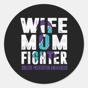 Pegatina Redonda Madre esposa lucha contra la prevención del suicid