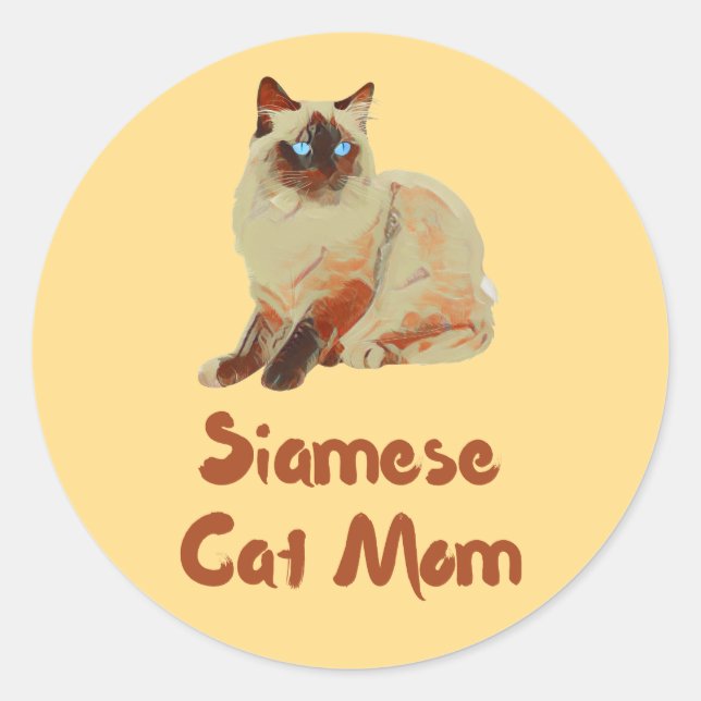 Pegatina Redonda Madre gata siamesa (Anverso)