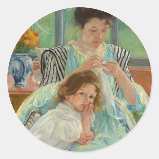 Pegatina Redonda Madre joven masticando | Mary Cassatt (Anverso)