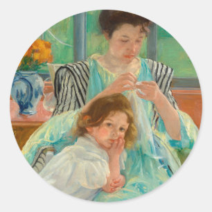 Pegatina Redonda Madre joven masticando   Mary Cassatt