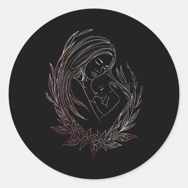 Pegatina Redonda Madre madre bebé partera Doula (Anverso)