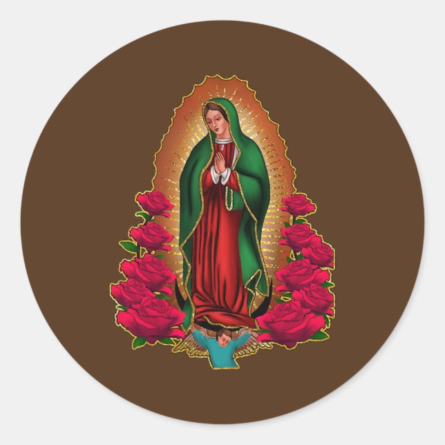 Pegatina Redonda Madre Madre Madre Virgen de Guadalupe Virgen (Anverso)