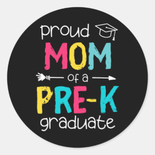 Pegatina Redonda Madre madre prek familia de preescolar con graduad