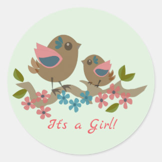 Pegatina Redonda Madre pájaro con texto de bebé y personalizado