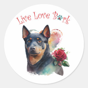 Pegatina Redonda Madre Perro Kelpie Australiano Floral