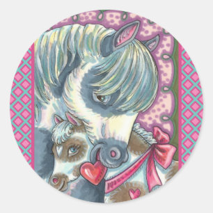 PEGATINA REDONDA MADRE PONY Y SU COCINA VALENTINA LLENA, CABALLO