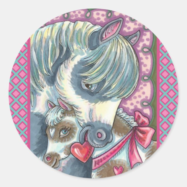 PEGATINA REDONDA MADRE PONY Y SU COCINA VALENTINA LLENA, CABALLO (Anverso)