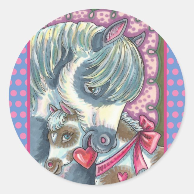 PEGATINA REDONDA MADRE PONY Y SU COCINA VALENTINA LLENA, CABALLO (Anverso)