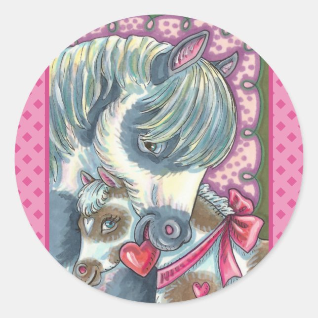 PEGATINA REDONDA MADRE PONY Y SU COCINA VALENTINA LLENA, CABALLO (Anverso)