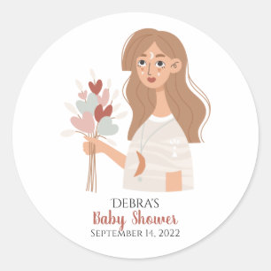 Pegatina Redonda Madre tierra boho ramo de corazones de cabello cas