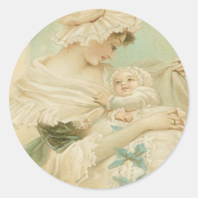 Pegatina Redonda Madre victoriana sostiene tarjeta del día de la ma (Anverso)