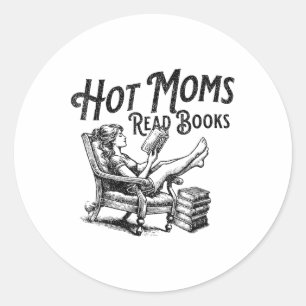 Pegatina Redonda Madres calientes Leer Libros Para El Amor Del Libr