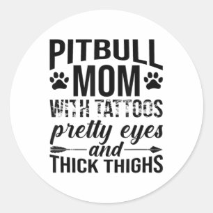 Pegatina Redonda Madres Pitbull Con Tattoos Bonitos Ojos Gruesos