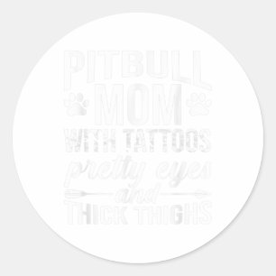 Pegatina Redonda Madres Pitbull Con Tattoos Bonitos Ojos Gruesos