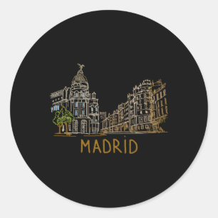 Pegatina Redonda Madrid España manos a la obra