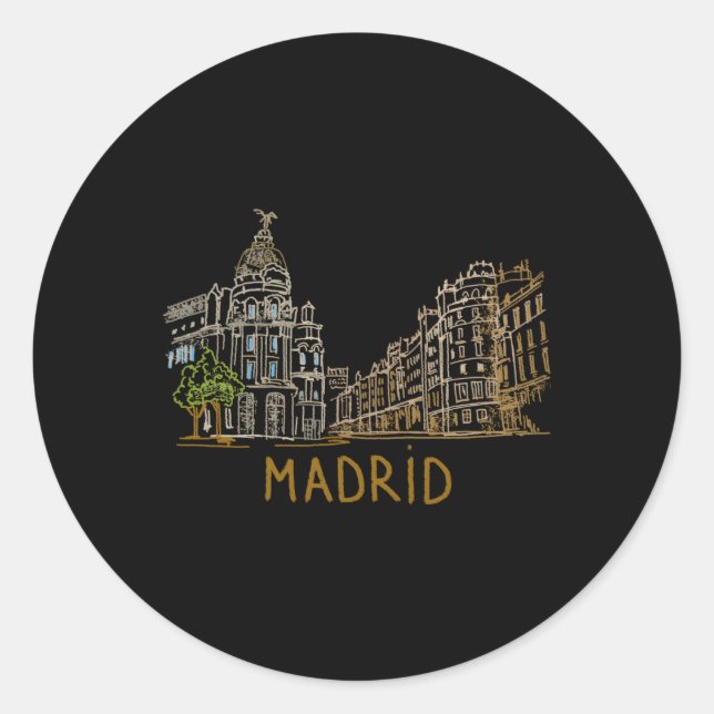 Pegatina Redonda Madrid España manos a la obra (Anverso)