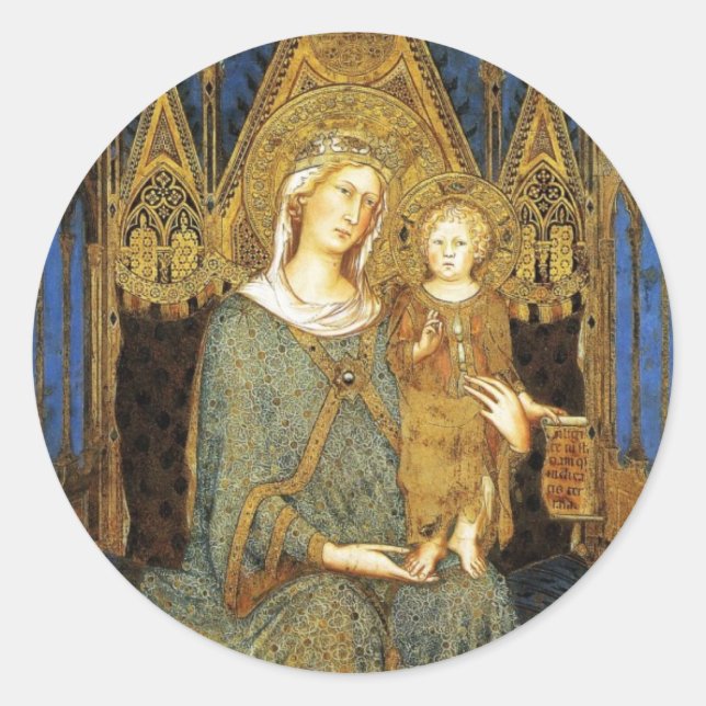 Pegatina Redonda MAESTA, VIRGEN CON Navidades INFANTILES (Anverso)