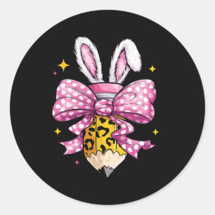 Pegatina Redonda Maestra amamantada Cute Coquette Bow Bunny Easter