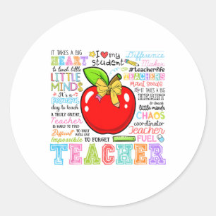 Pegatina Redonda Maestra Arco Lápiz Manzana Divertido Ck Para Escue