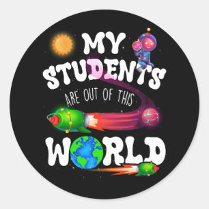 Pegatina Redonda Maestra Astronauta Mis Estudiantes Están Fuera De