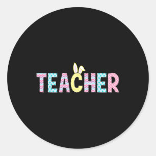 Pegatina Redonda Maestra Conejita Semana Santa Escolar de Huevo Cut
