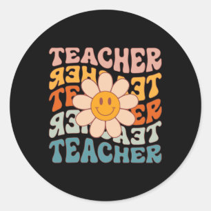 Pegatina Redonda Maestra Daisy Colorful - Maestra de escuela primar