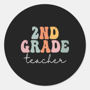 Pegatina Redonda Maestra de 2do Grado Retro Groovy Vintage Primer D