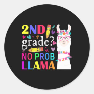 Pegatina Redonda Maestra de 2do grado sin problemas de llama, prime