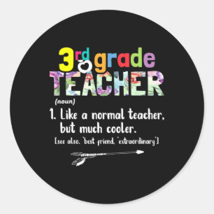 Pegatina Redonda Maestra De 3er Grado De Vuelta Al Regalo Escolar D